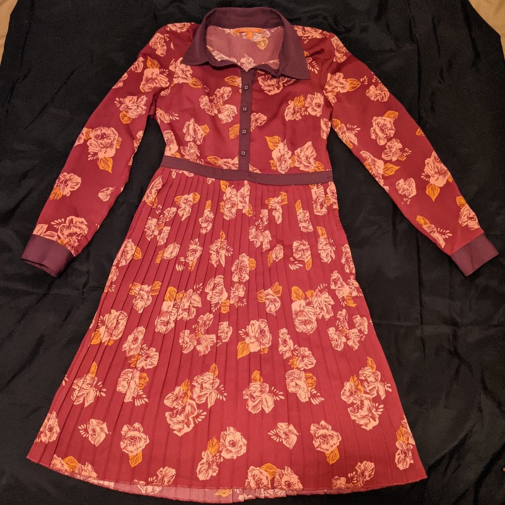 Modcloth Vintage-style Floral Long Sleeve Pleat Skirt Shirtdress Size 6